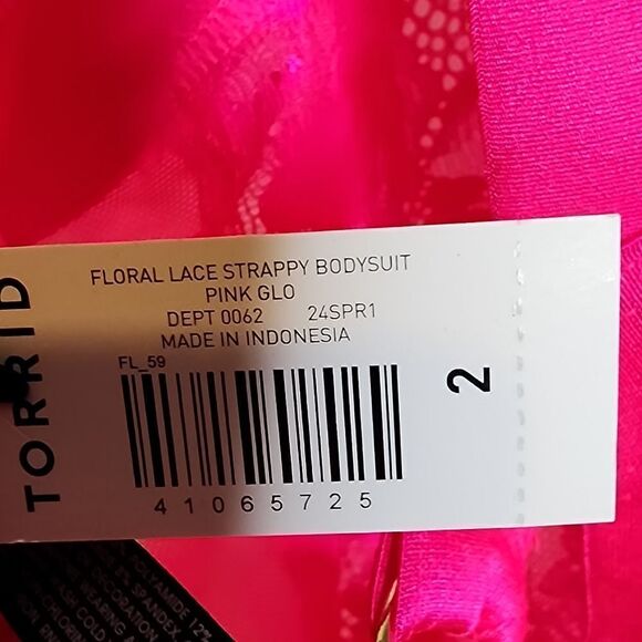 2X 18W 20W Pink Floral Lace Stretch Bodysuit Strappy Lingerie Wireless Plussize - Picture 8 of 10